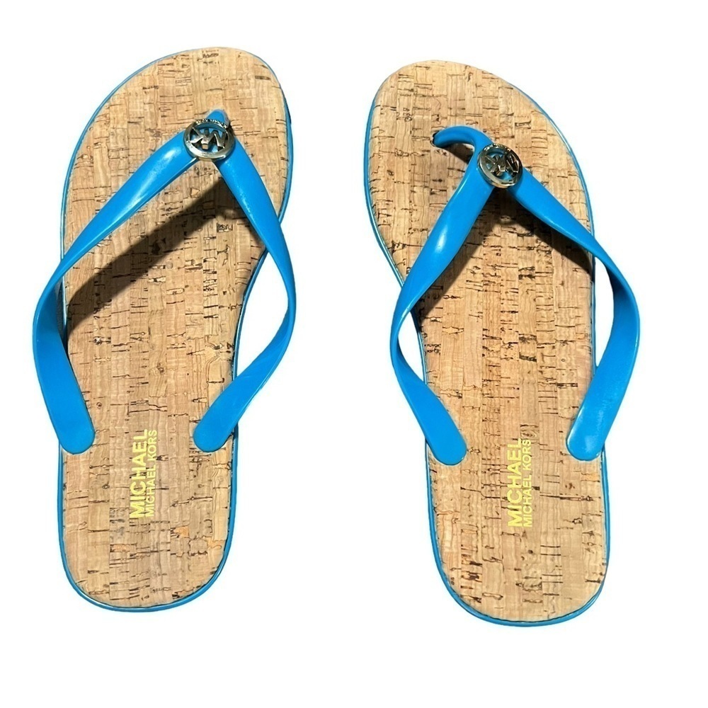 Michael Kors Blue Jelly and Rubber Cork Flip Flop Sandals. Size 8R